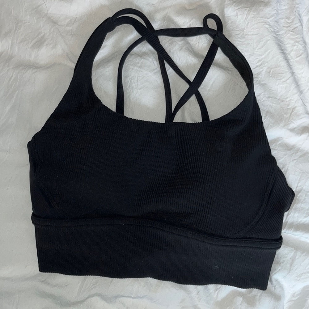 Black ribbed lululemon energy longline sports bra